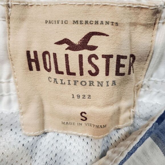 Hollister Shorts Mens Small Blue Check Bermuda Logo High Waist Drawstring - Picture 4 of 10